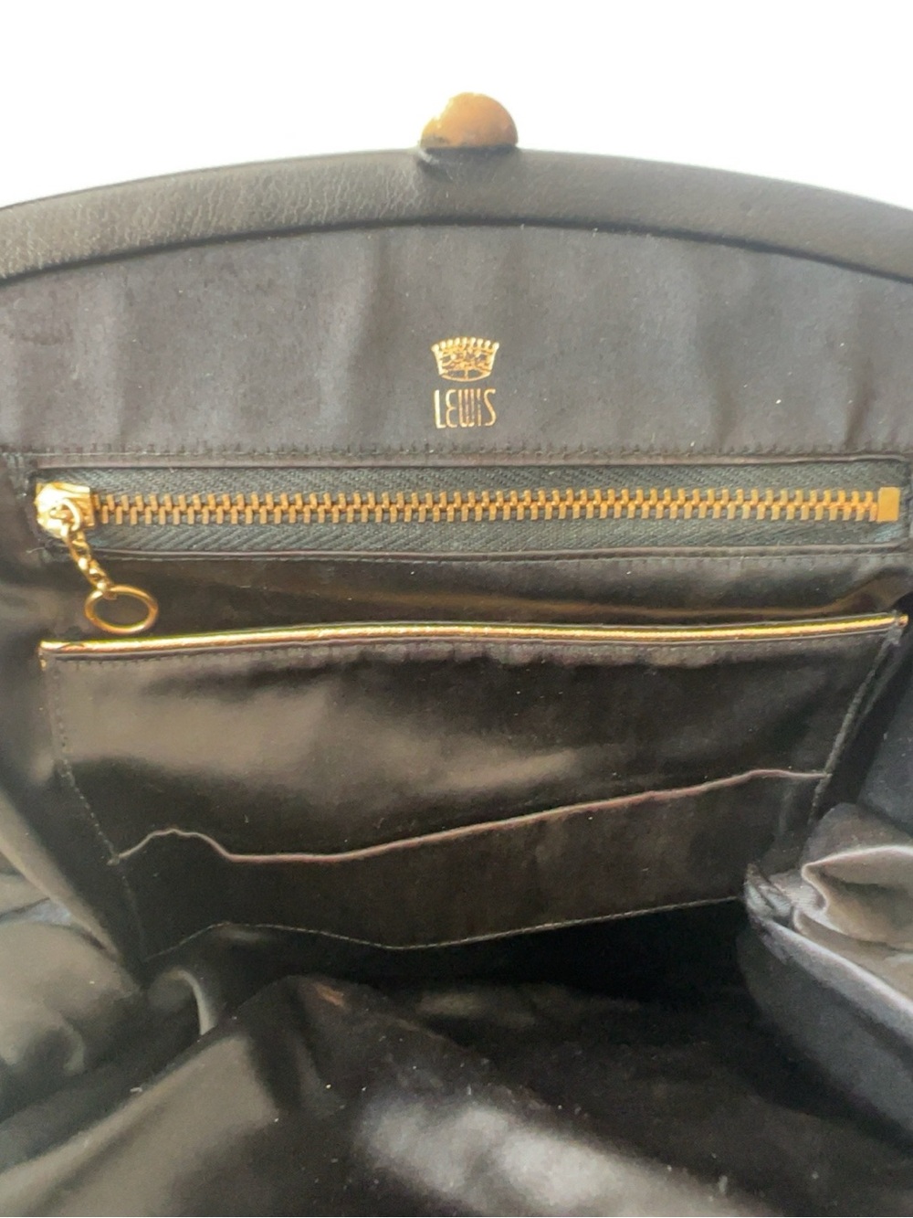 Vintage Lewis Black Patent Handbag 1960s Gold Hardware Structured Top Handle - Picture 9 of 11